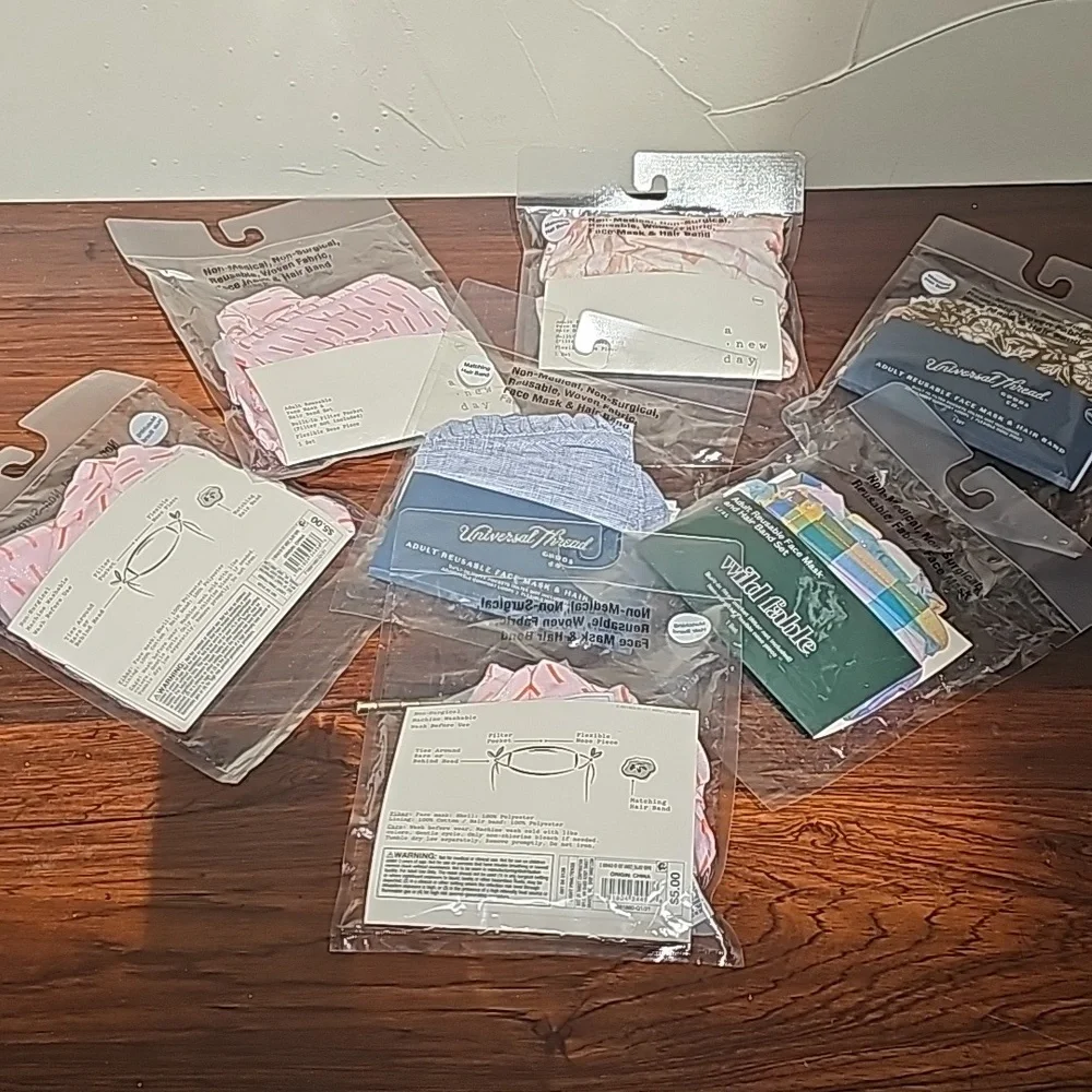 NEW 7 sets of face mask with matching hairband adult reusable washable